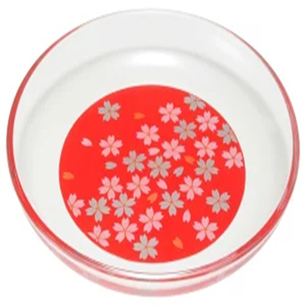 みよし漆器本舗 紀州塗り ぬりもん de Verre 丸小皿 蒔絵 桜 赤 直径14.8×2cm