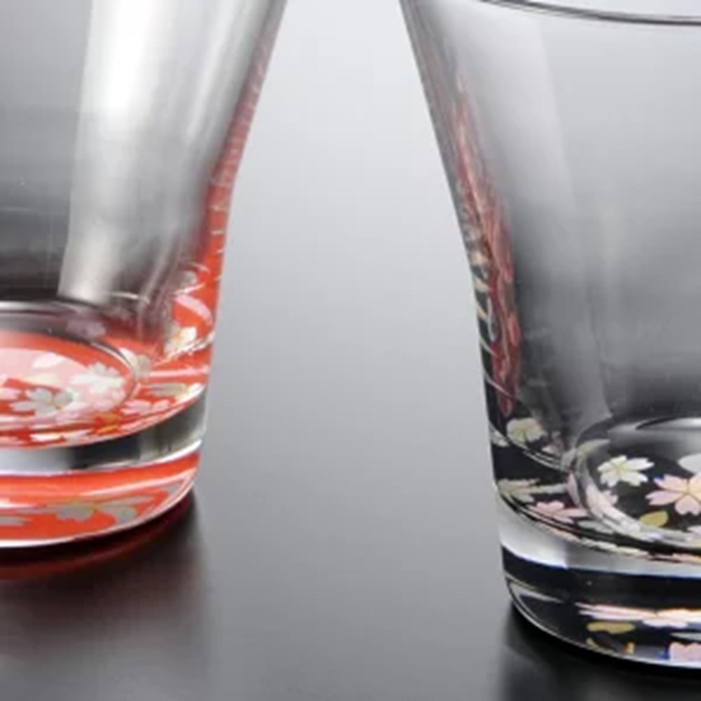 みよし漆器本舗  紀州塗り ぬりもん de Verre フリーグラス ペアセット 蒔絵 桜 赤・黒 210ml