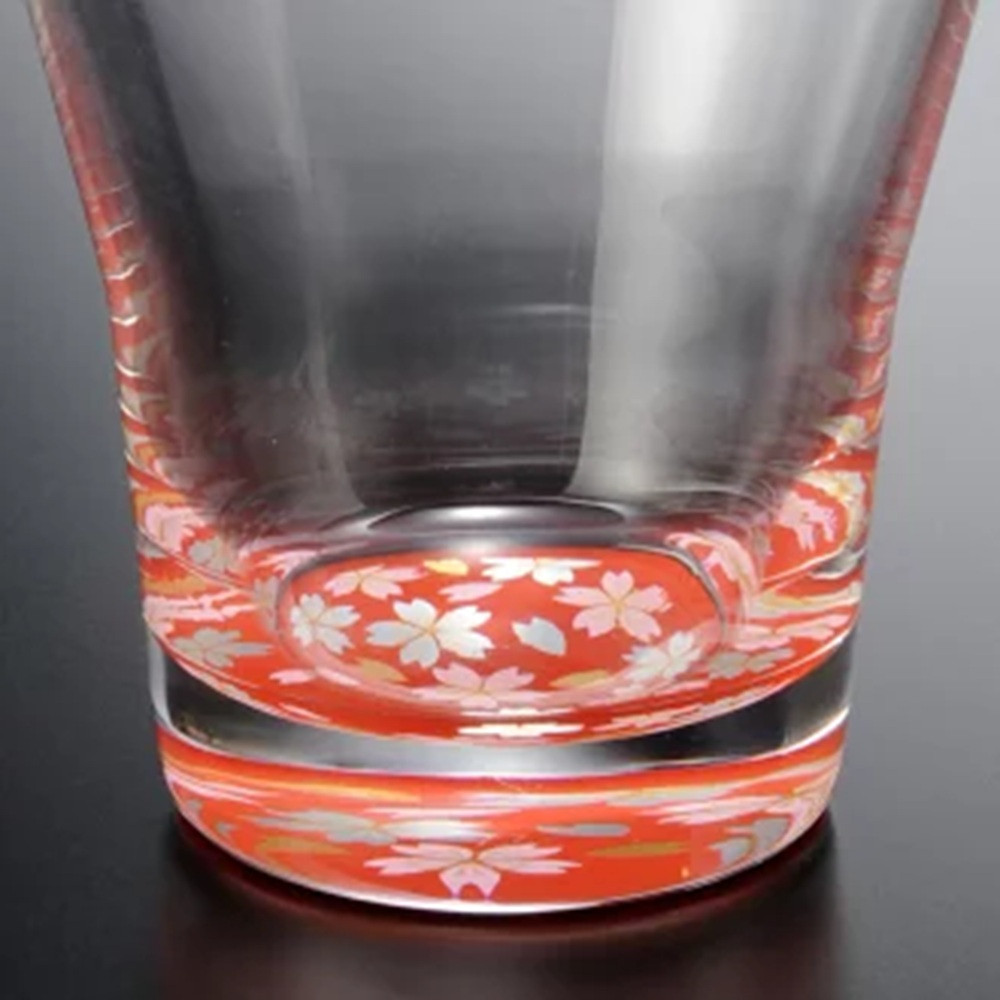 みよし漆器本舗  紀州塗り ぬりもん de Verre フリーグラス 蒔絵 桜 赤 210ml
