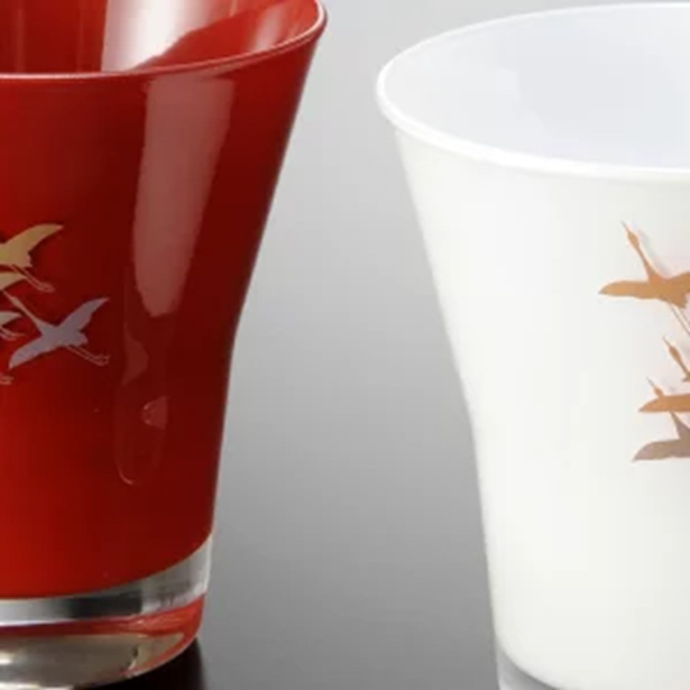 みよし漆器本舗 ペアグラス 紀州塗り ぬりもん de Verre フリーグラス 蒔絵 千羽鶴 赤 白 210ml