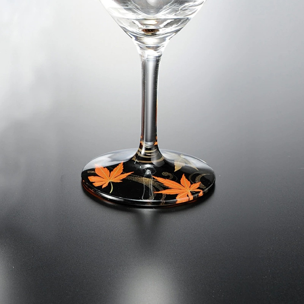 みよし漆器本舗 紀州塗り ぬりもん de Verre ワイングラス 紅葉 黒 300ml