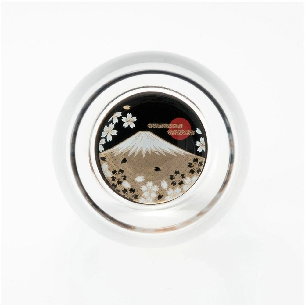 みよし漆器本舗 紀州塗り ぬりもん de Verre ダルマグラス 蒔絵 富士山 単品 黒 200ml