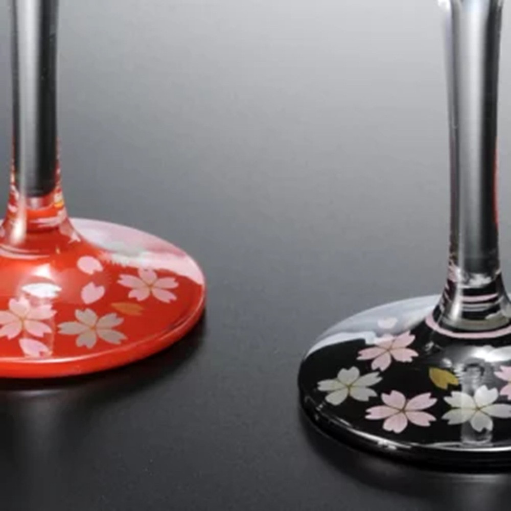 みよし漆器本舗 ワイングラス ペア 紀州塗り ぬりもん de Verre ワインカップ 蒔絵 桜 黒 赤 300ml