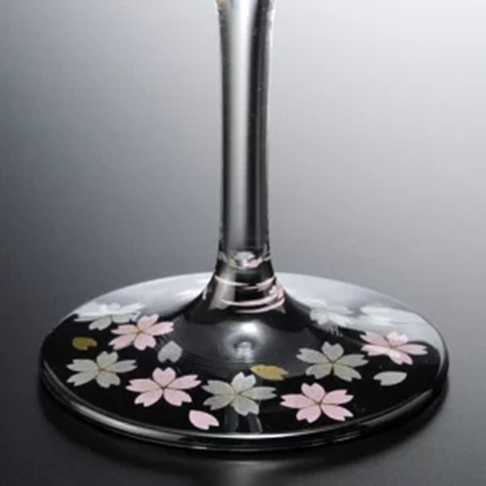 みよし漆器本舗 紀州塗り ぬりもん de Verre ワインカップ 蒔絵 桜 黒 300ml
