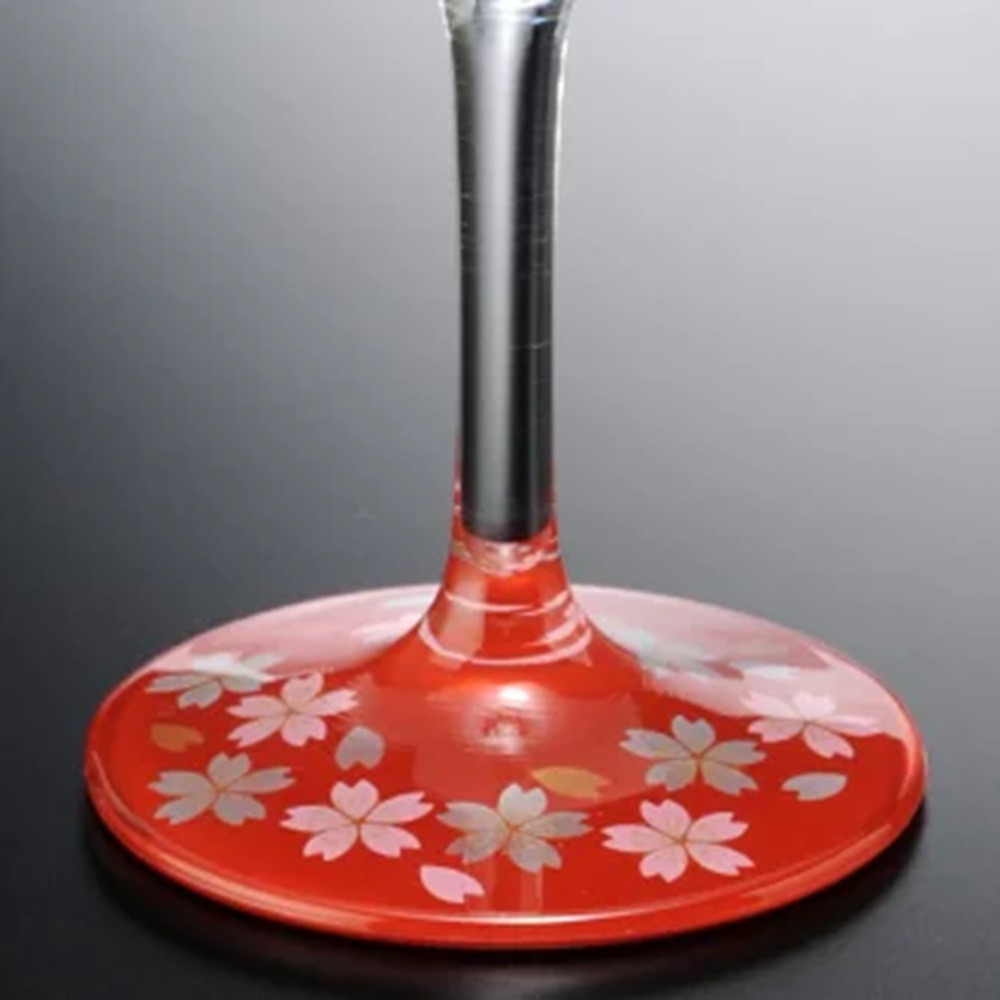 みよし漆器本舗 紀州塗り ぬりもん de Verre ワインカップ 蒔絵 桜 赤 300ml