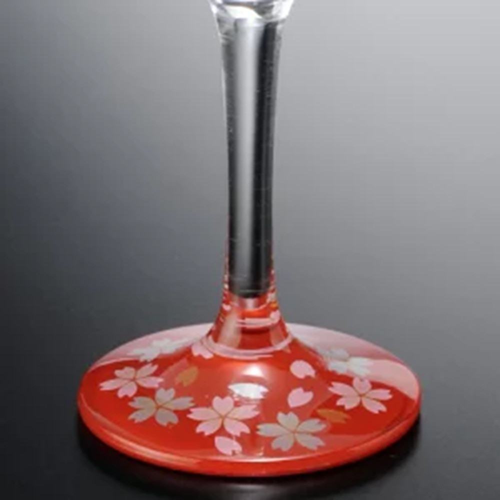 みよし漆器本舗 紀州塗り ぬりもん de Verre トールシャンパン 蒔絵 桜 赤 185ml