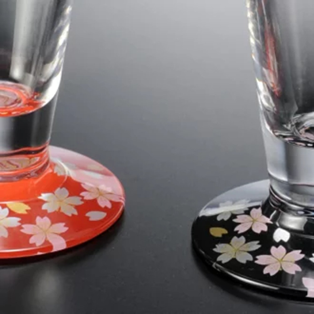 みよし漆器本舗 ビールグラス ペア 紀州塗り ぬりもん de Verre 蒔絵 桜 黒 赤 285ml