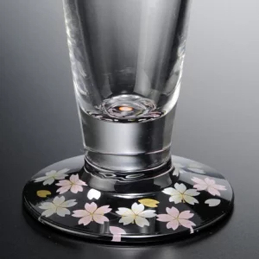 みよし漆器本舗 紀州塗りビールグラス ぬりもん de Verre 蒔絵 桜 黒 285ml