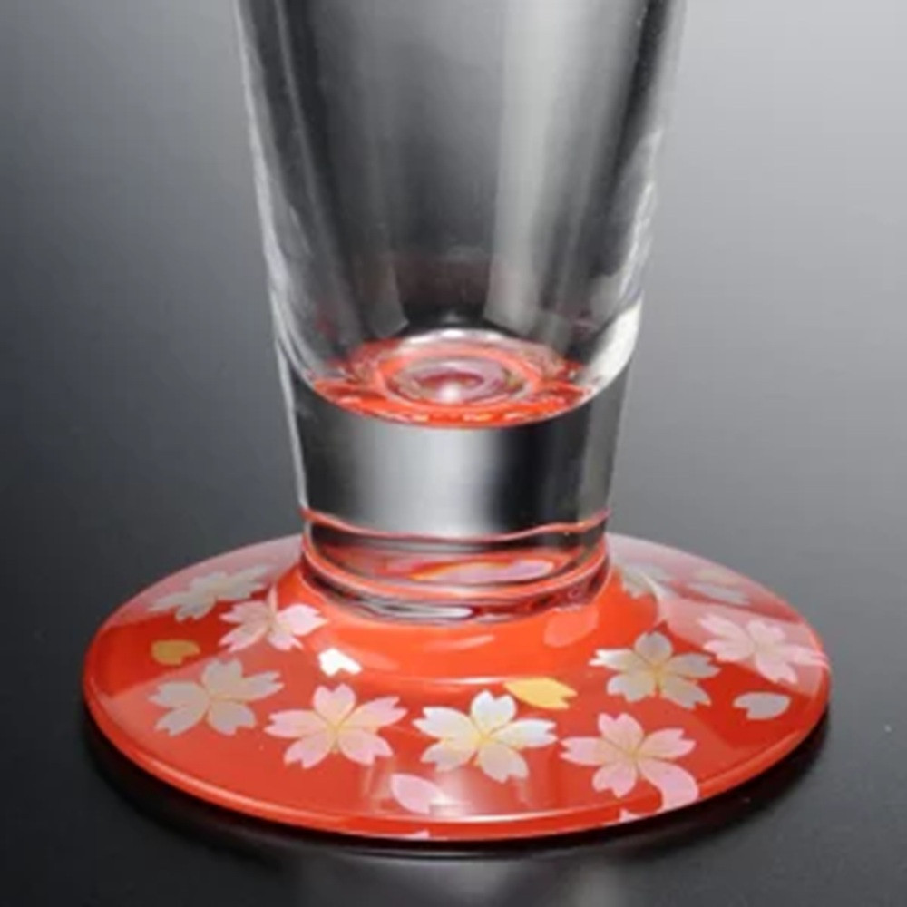 みよし漆器本舗 紀州塗りビールグラス ぬりもん de Verre 蒔絵 桜 赤 285ml