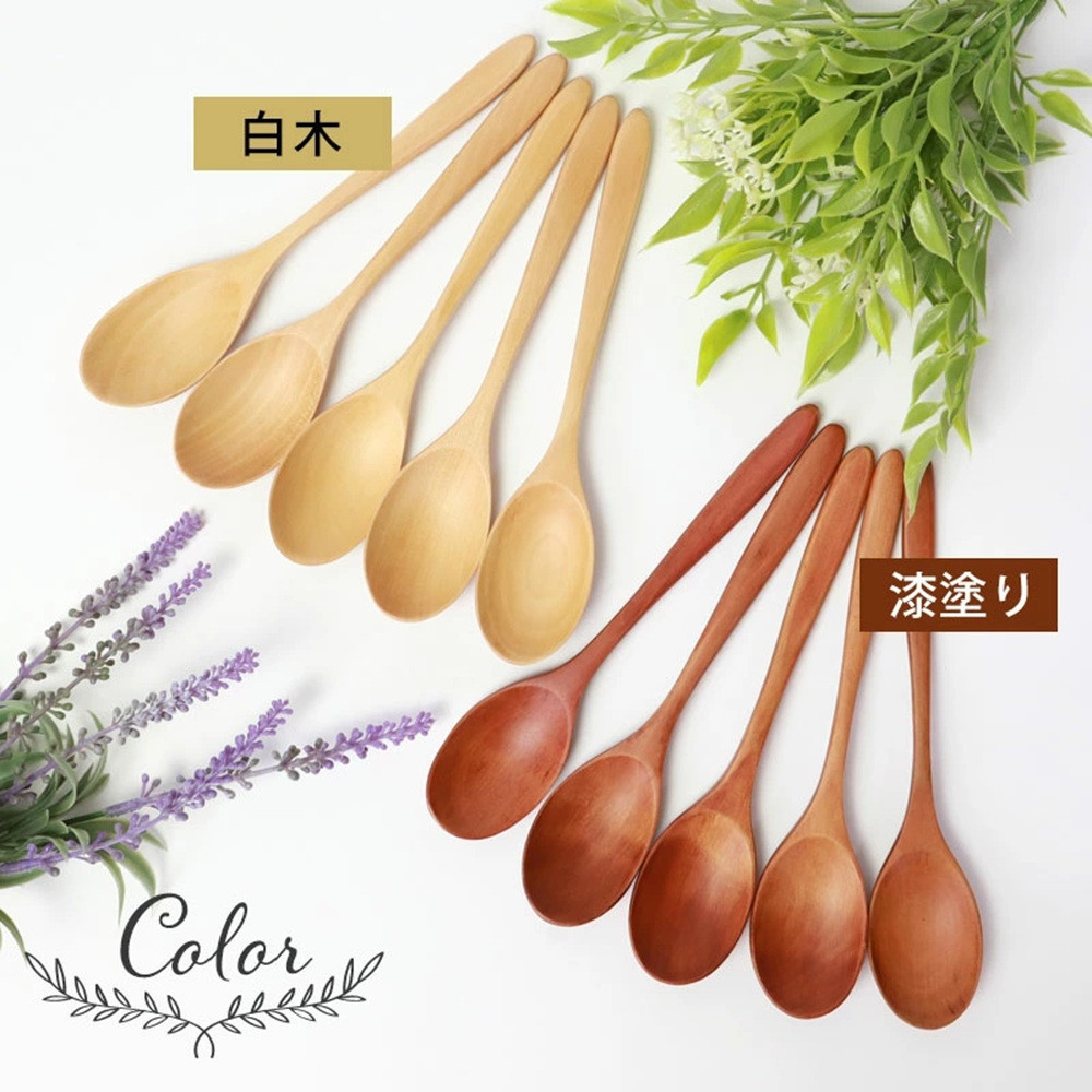 みよし漆器本舗 天然木製 カレースプーン 食洗機対応 18cm 5本セット 木製 紀州PROコート 白木