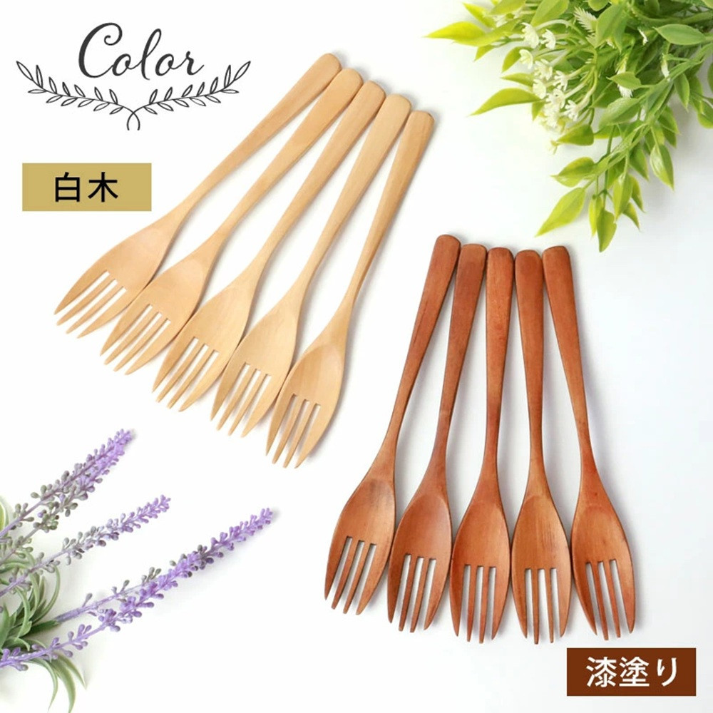 みよし漆器本舗 フォーク 大 食洗機対応 18cm 5本セット 木製 紀州PROコート 漆塗り