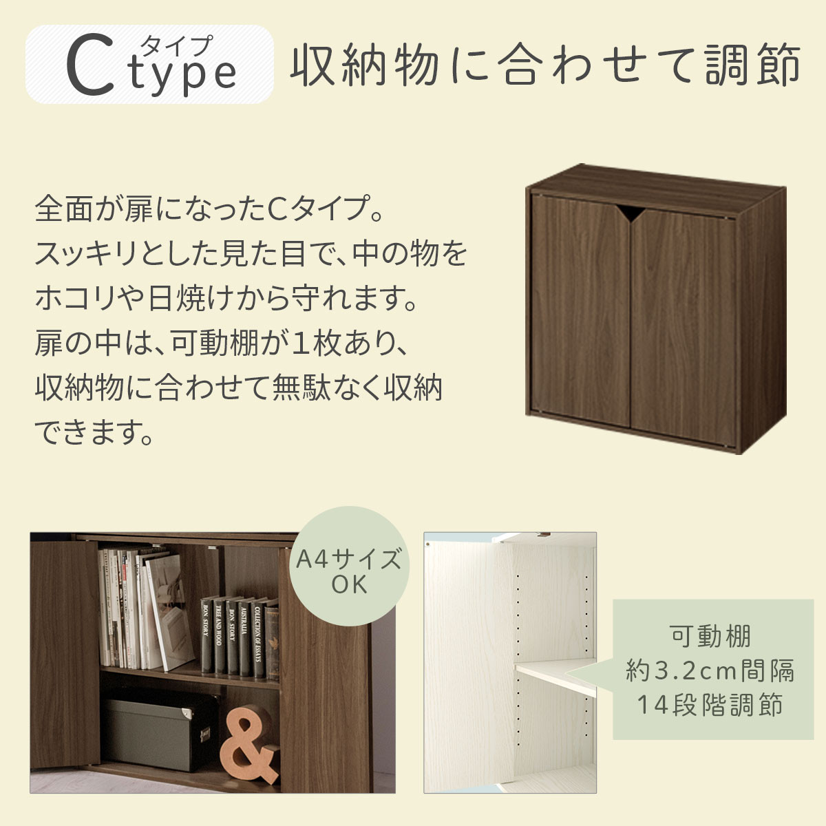 【完成品でお届け】収納ボックス〔Cタイプ〕（ホワイト）収納棚 扉付き キャビネット ラック 棚 カラーボックス スリム 2段 可動棚 本棚 収納家具 リビング LKANET300248-C-WH