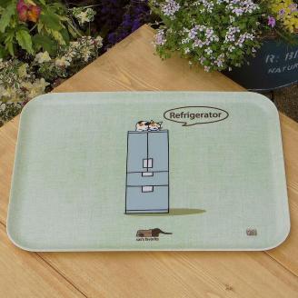 ネコダラトレイM角＆コースター 各1枚セット「冷蔵庫でお昼寝」 ネコだらけ 猫グッズ