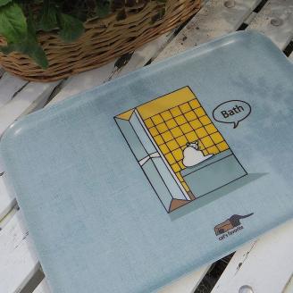 ネコダラトレイM角＆コースター 各1枚セット「お風呂は使用中」 ネコだらけ 猫グッズ