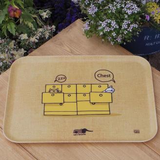 ネコダラトレイM角＆コースター 各1枚セット「チェストは閉めておこうね」 ネコだらけ 猫グッズ