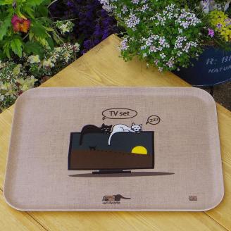 ネコダラトレイM角＆コースター 各1枚セット「液晶テレビは難しい」 ネコだらけ 猫グッズ