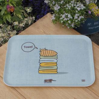 ネコダラトレイM角2枚セット「タオルはふわふわベッド」「炊飯器は冬のお楽しみ」 ネコだらけ 猫グッズ