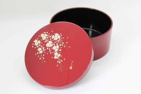 紀州漆器　ボンボニエール　朱　桜さくら