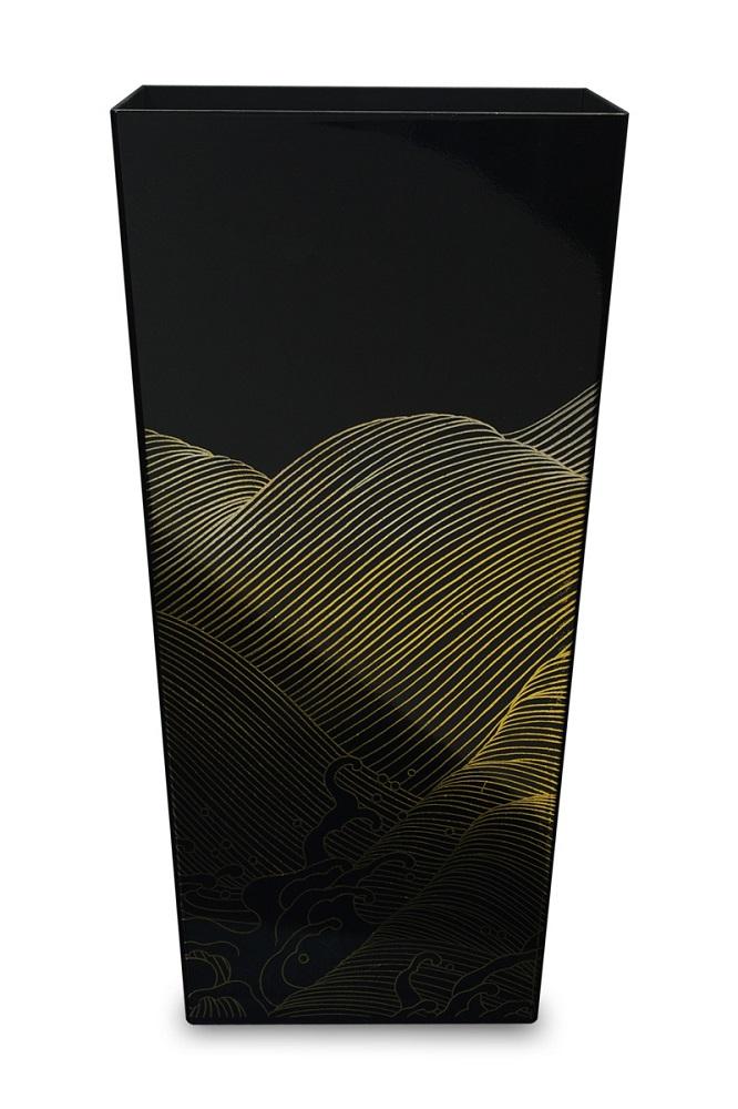 蒔絵調 ダストボックス L角 9.5L 波ブラック タツクラフト 【Tk149】