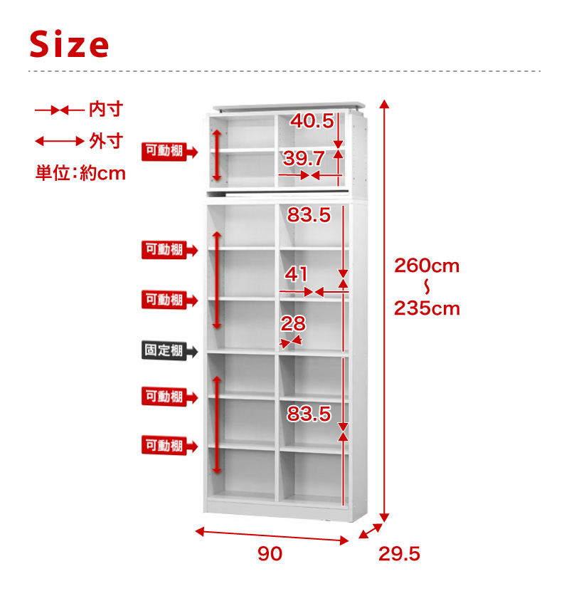 シェルフ9018 ＋ 突っ張り耐震 上置き セット ホワイト aku100446992