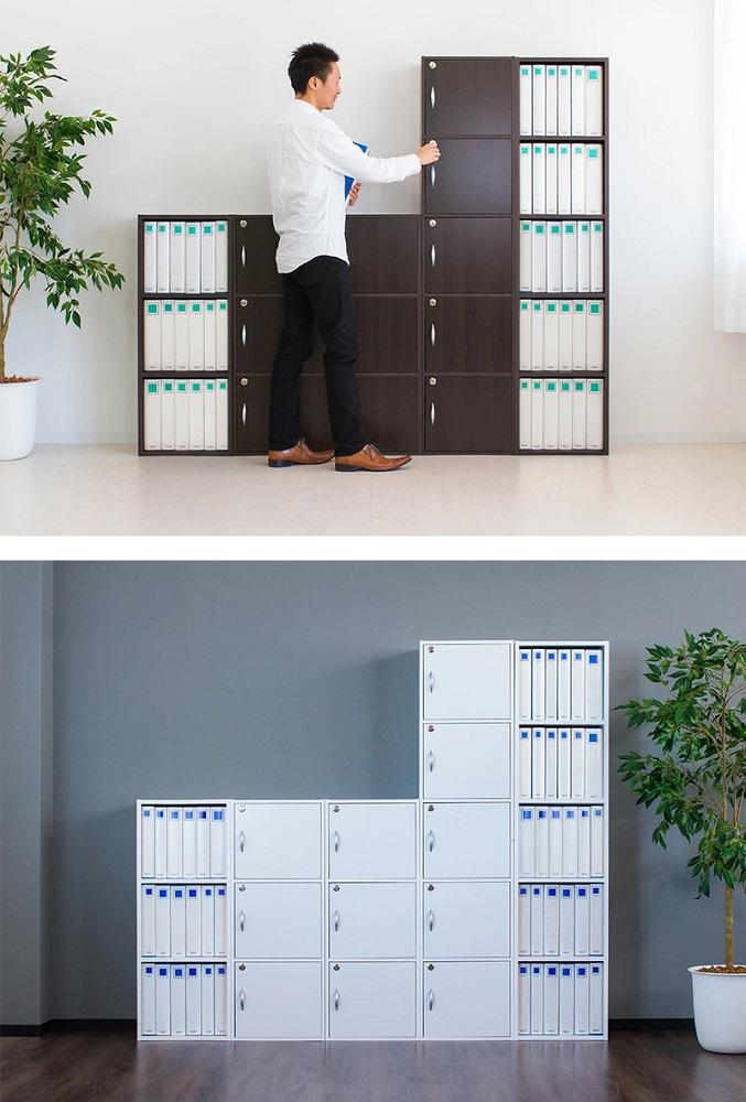 A4ファイル収納 5段 扉＆カギ付きタイプ ダークブラウン aku100706602