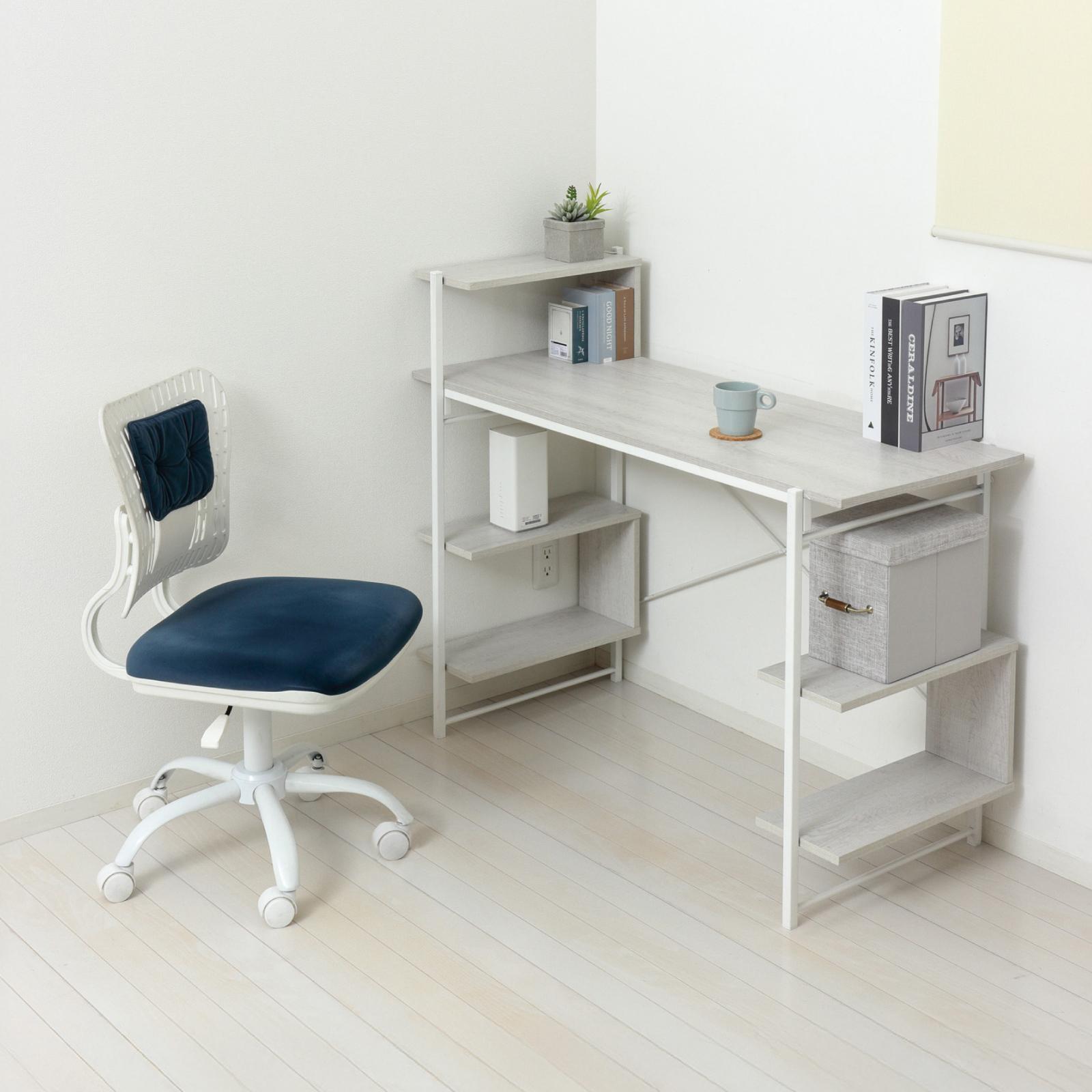 らくらく組立 棚付デスク Ｗ120 ホワイト 約W120×D51×H98.5(76)cm AKU104477501