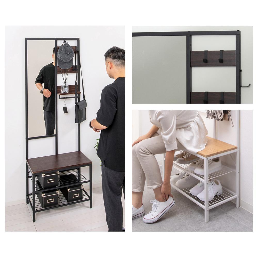 多機能 ハンガーラック ミラー付 ブラウン 約W62×D33×H169.5cm AKU104491001