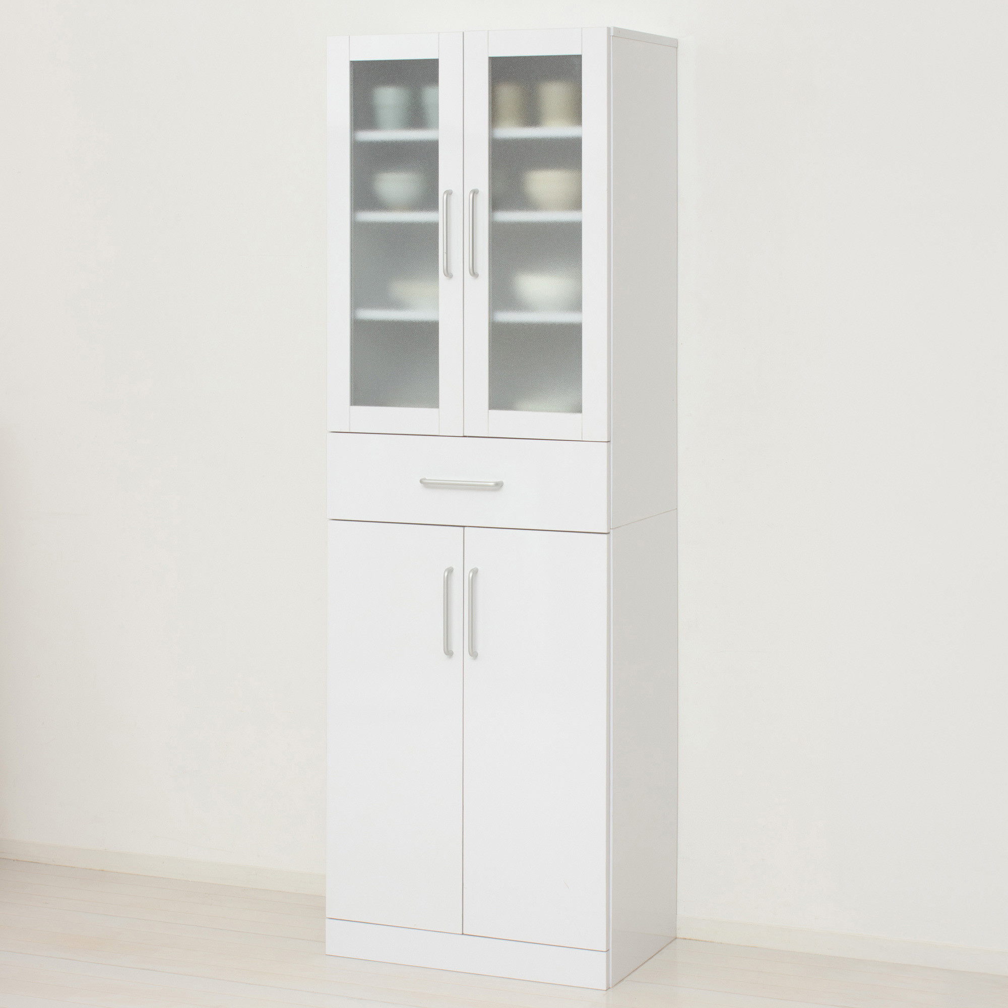 食器棚 ヌーヴォー 幅60 高さ180 ホワイト キッチンラック 白 AKU1045056