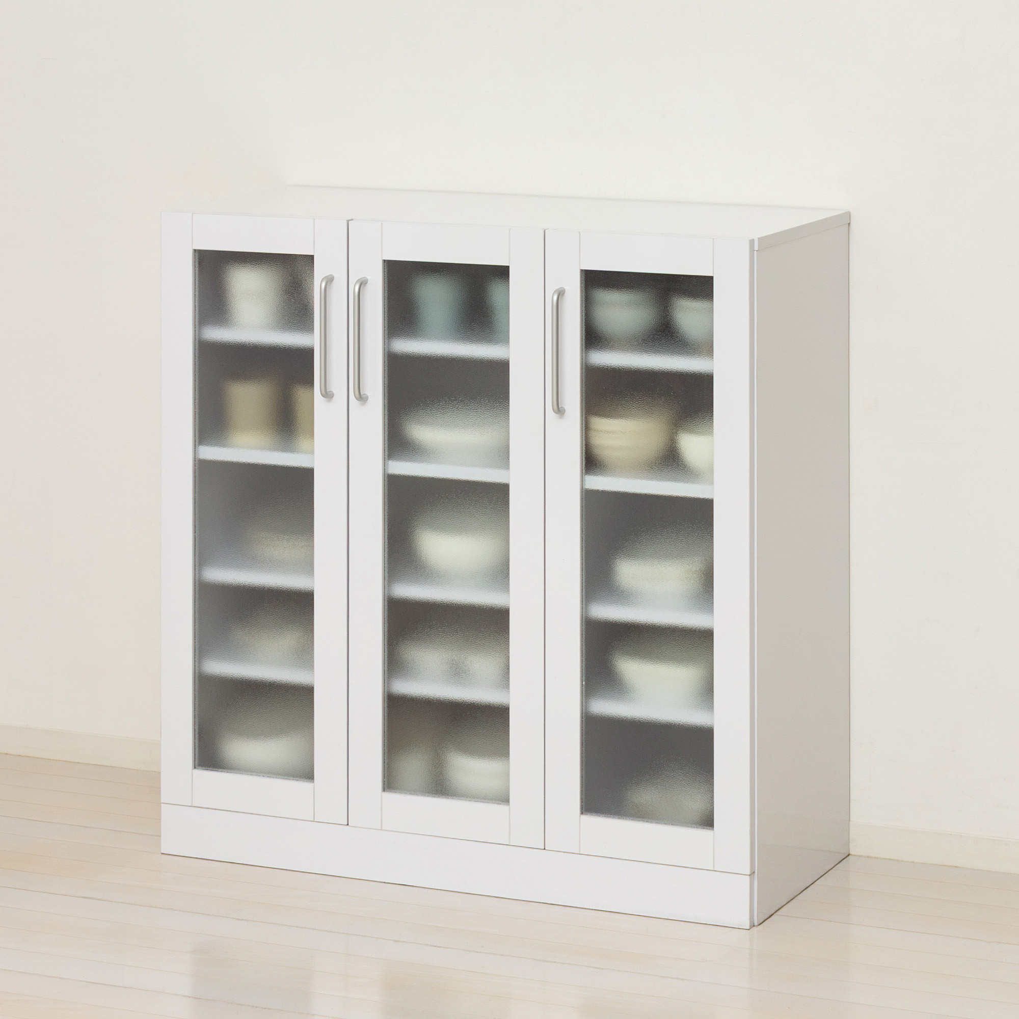 食器棚 ヌーヴォー 幅90 高さ90 ホワイト 白　AKU1045059