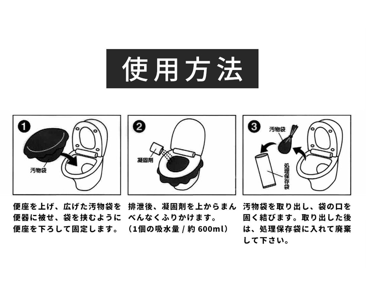 非常用トイレパック（20回分）圧縮あり 水なしで使える 凝固剤 汚物袋 処理袋セット BYT1056332