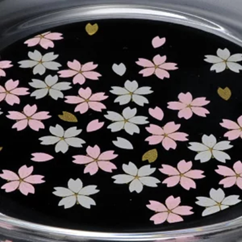 みよし漆器本舗 紀州塗り ぬりもん de Verre 丸小皿 蒔絵 桜 黒 直径14.8×2cm