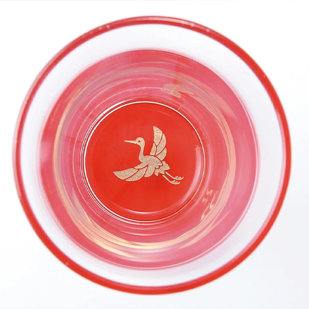 みよし漆器本舗 紀州塗り ぬりもん de Verre 一口グラス マスセット 赤（鶴） グラス：100ml／マス：90ml