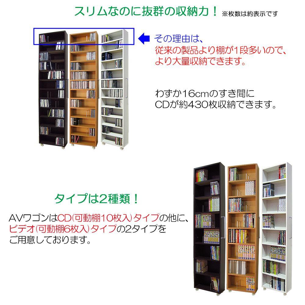 【ホワイト × 可動棚10枚入】すき間収納 AVワゴン 12段タイプ