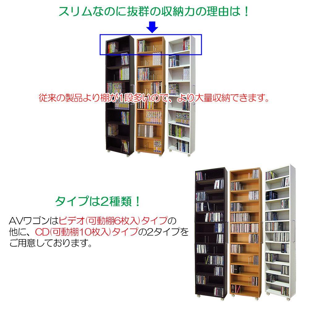 【ホワイト × 可動棚6枚入】すき間収納 AVワゴン 8段タイプ