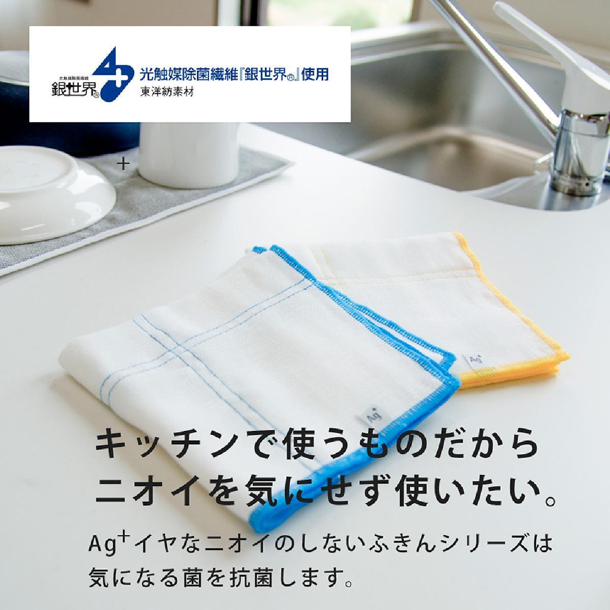 Ag+イヤなニオイのしない 除菌ふきん かや織り 2色 6枚組 銀イオン 食器拭き 台拭き 吸水 抗菌