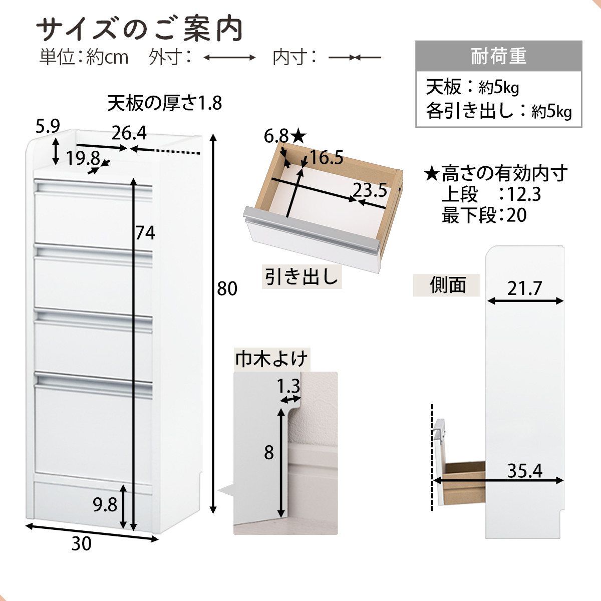 【完成品＋設置付き】オーダーカウンター下収納 引き出しタイプ・幅30cm （ホワイト）カウンター下収納 薄型 チェスト ロータイプ 収納 コンパクト 引き出し キッチンラック カウンター下 木製 日本製 KKONRA945105-0-WH