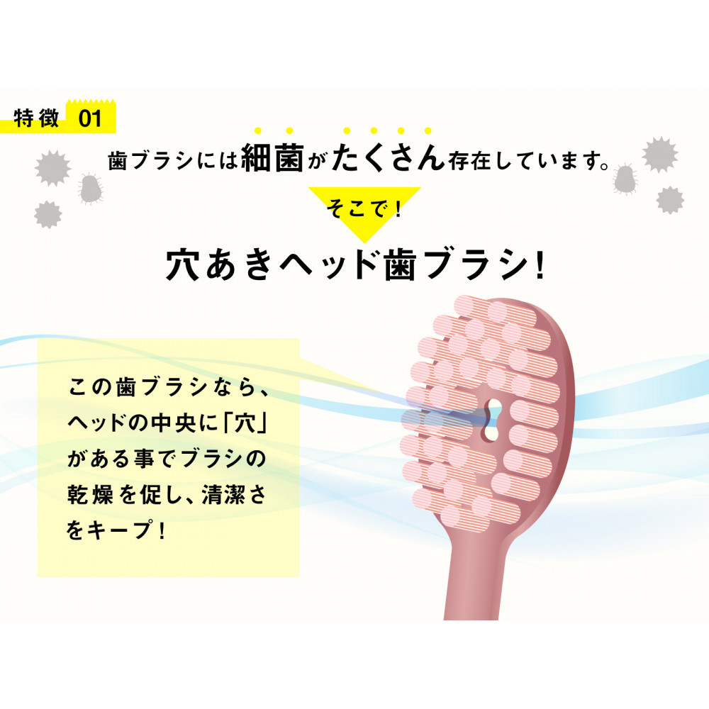 奥歯のウラまでしっかり磨ける 穴の開いた 歯ブラシ 合計12本 （1箱4本入(4色)×3箱 ）