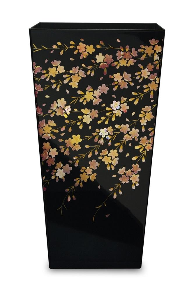 蒔絵調 ダストボックス L角 9.5L 桜ブラック タツクラフト 【Tk143】