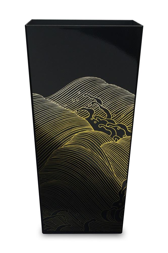 蒔絵調 ダストボックス L角 9.5L 波ブラック タツクラフト 【Tk149】