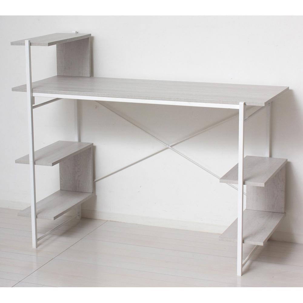 らくらく組立 棚付デスク Ｗ120 ホワイト 約W120×D51×H98.5(76)cm AKU104477501