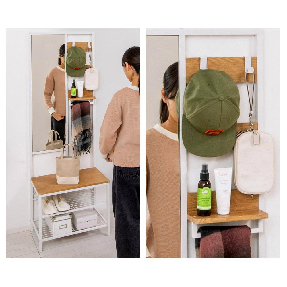 多機能 ハンガーラック ミラー付 ナチュラル 約W62×D33×H169.5cm AKU104491002