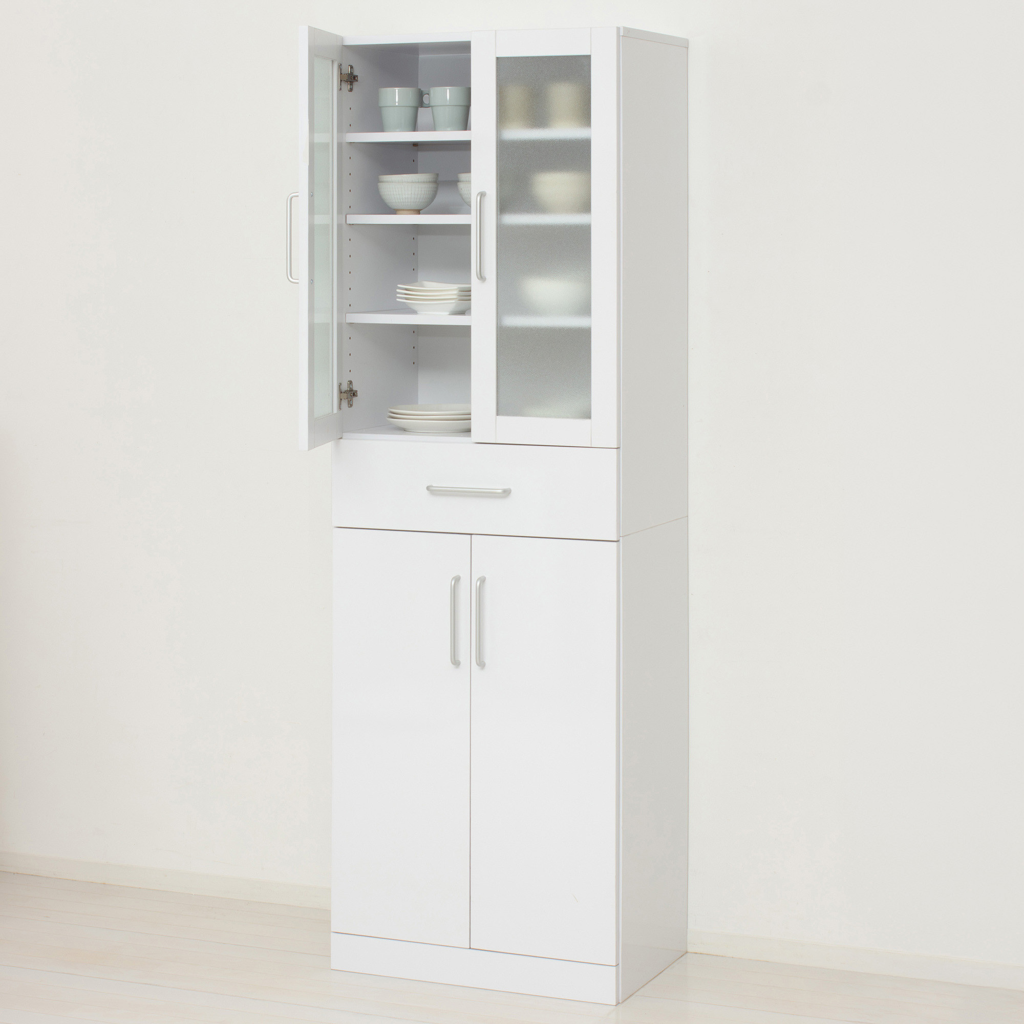 食器棚 ヌーヴォー 幅60 高さ180 ホワイト キッチンラック 白 AKU1045056