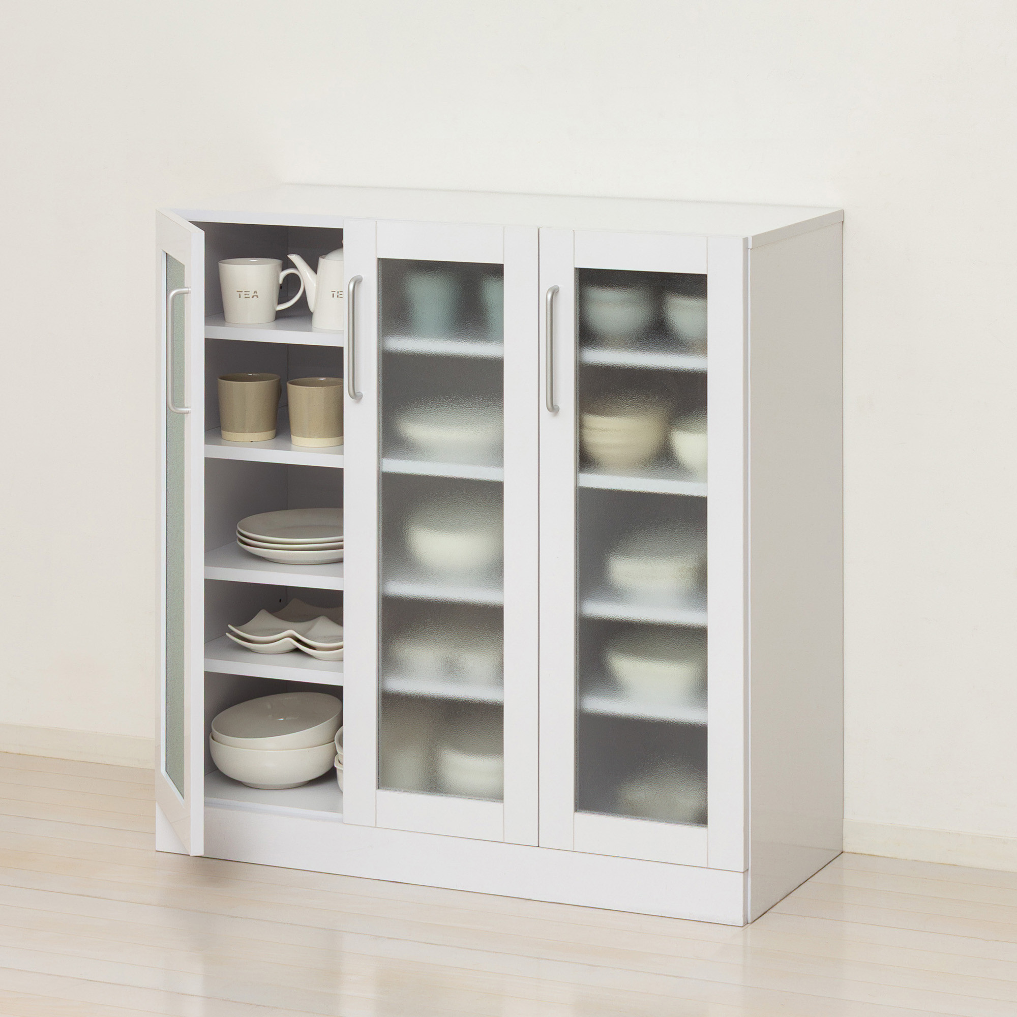 食器棚 ヌーヴォー 幅90 高さ90 ホワイト 白　AKU1045059