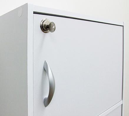 【ホワイト】鍵付き4段ボックスR　