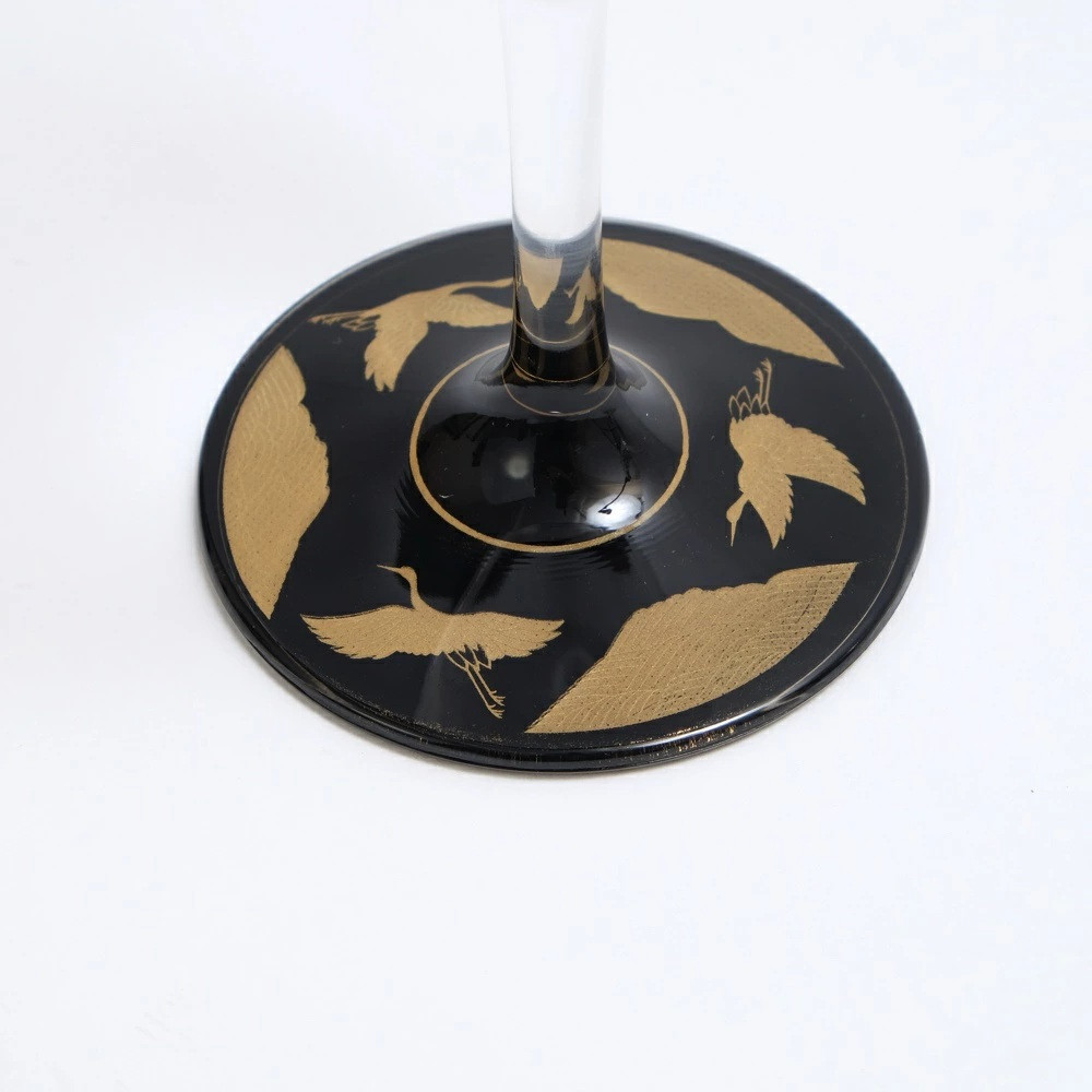 みよし漆器本舗 紀州塗り ぬりもん de Verre ワイングラス 蒔絵 万葉鶴 ペアセット 黒 白 300ml