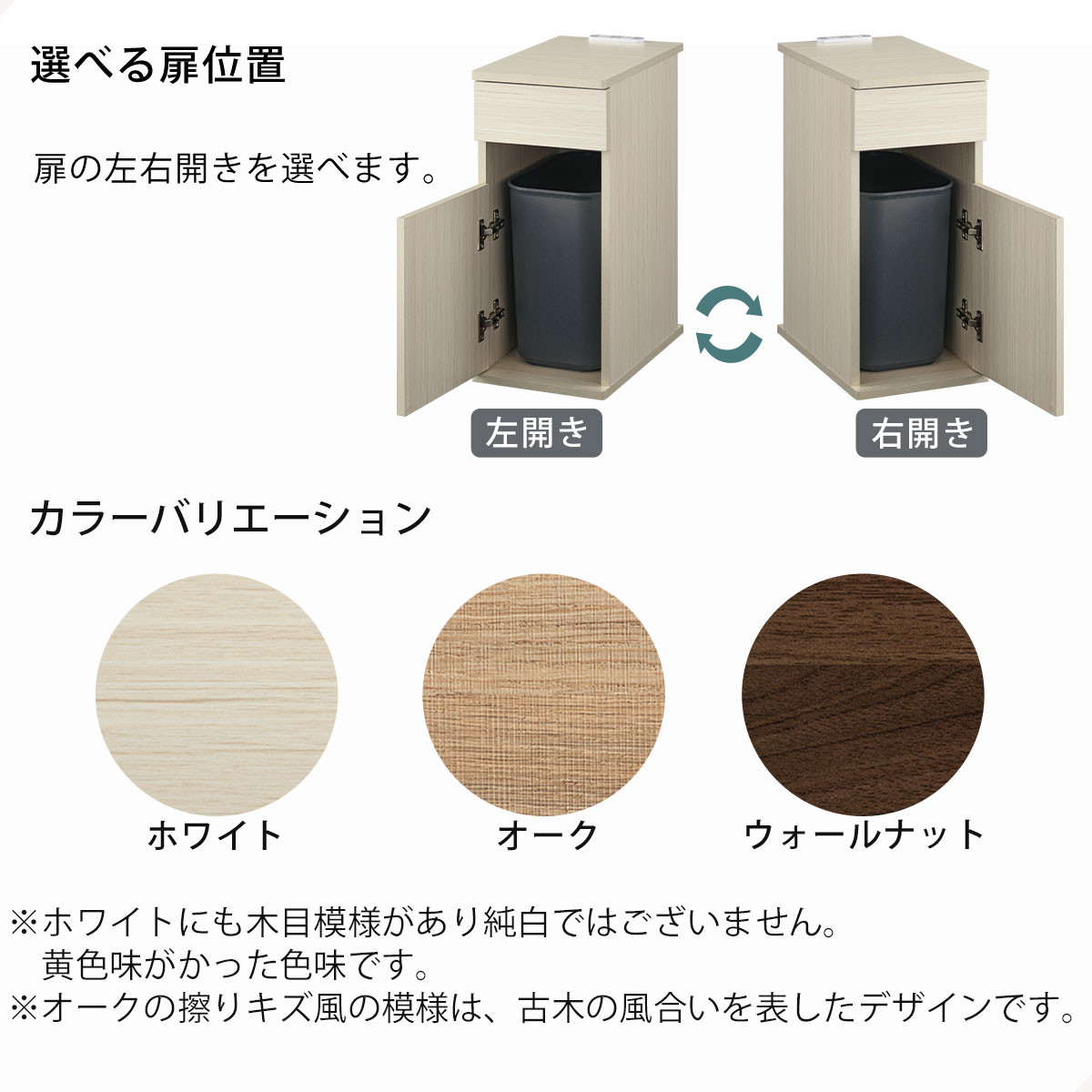 【完成品でお届け】ゴミ箱付きサイドテーブル〔左開きタイプ〕（ホワイト）サイドテーブル おしゃれ ナイトテーブル コンセント付 サイドデスク ベッド ミニテーブル 木製 ゴミ箱収納 台 付き ゴミ箱 TKANBL500398-L-WH