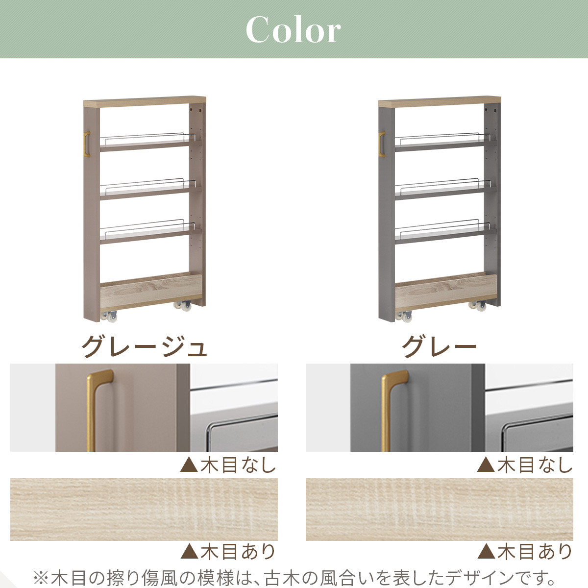 【完成品＋設置付き】すき間 ワゴンラック ロータイプ 幅10cm （グレー）キッチン 隙間収納 キャスター付き キッチンワゴン スリム 収納 キッチン隙間ワゴン キッチン隙間家具 ラック キッチン収納 KKONRA945068-10-GY