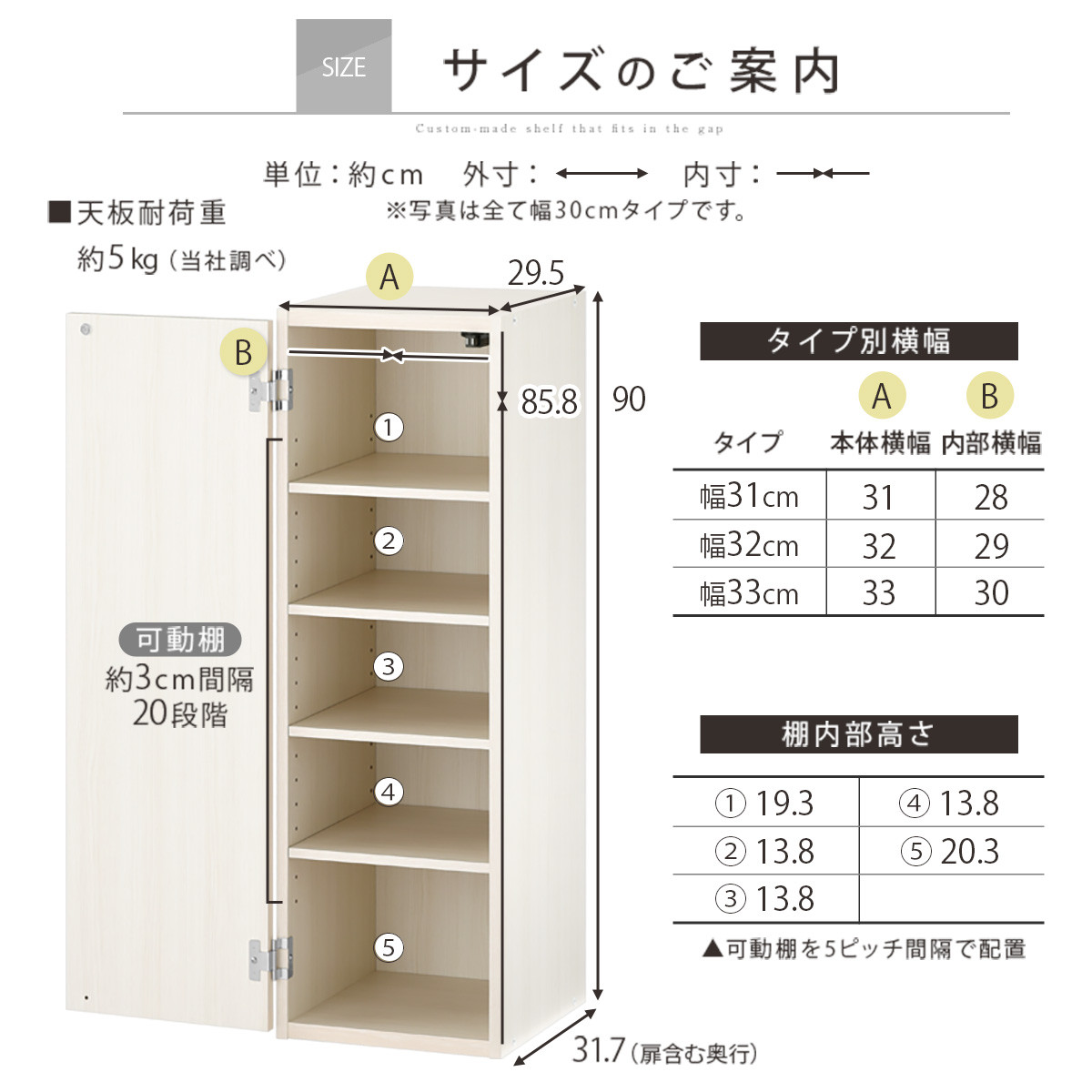 【完成品でお届け】オーダーすき間ラック〔幅31cm・扉左開き・ロータイプ〕（ホワイトウッド）すき間ラック 収納棚 扉付き スリム 約 奥行32 高さ90 ロータイプ オーダーラック キッチン AKANBE400085-31L-WWO