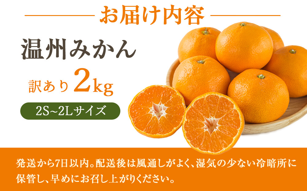 ［先行予約］訳あり 温州みかん 約2kg 2S～2Lサイズ混合［2025年11月上旬頃から順次発送予定］