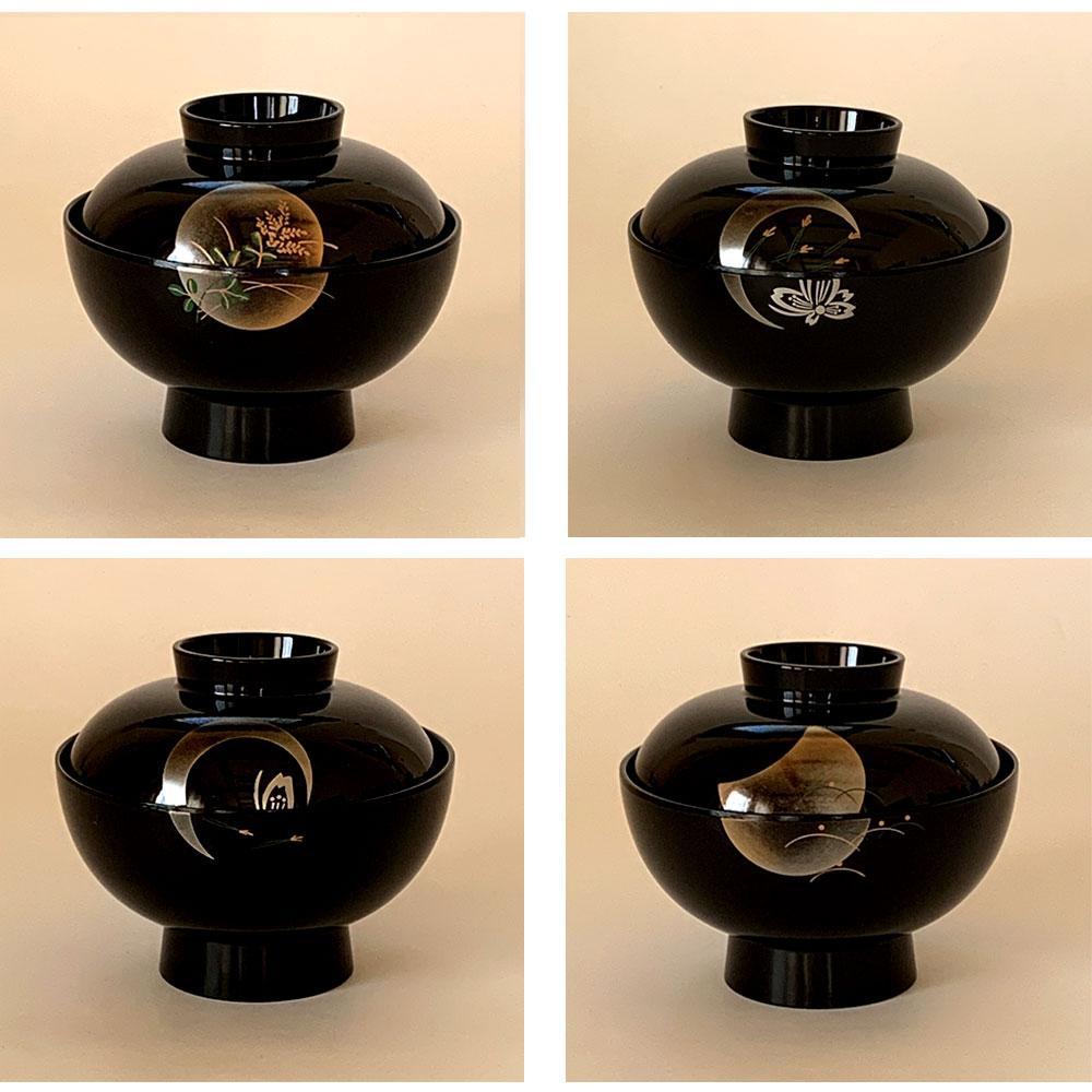 吸物椀 雑煮椀 お椀 黒塗り 蒔絵 小夜 5客セット お正月 紀州漆器［YS42］